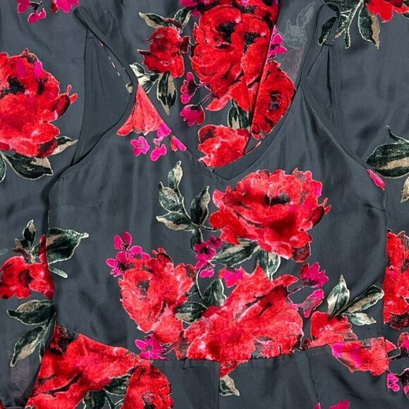 ANTHROPOLOGIE ETT:TWA If By Sea Burnout Roses Velvet Jumpsuit Red/Black Sz M EUC - Picture 7 of 10